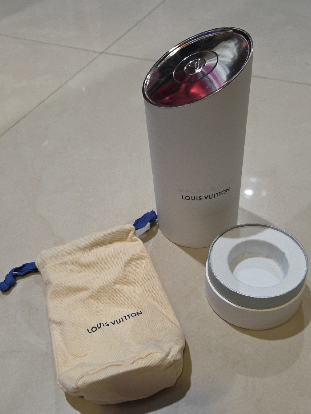 Louis Vuitton White Cylindrical Box with Beige Dust Pouch